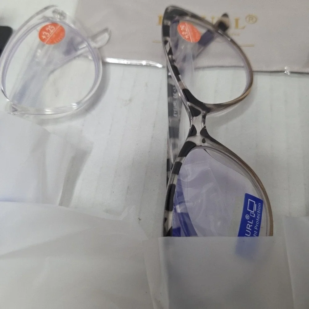 EYEURL set 5 (Blue Light Block)+3.25 Clear, White, Leopard, Mauve,BrownReading